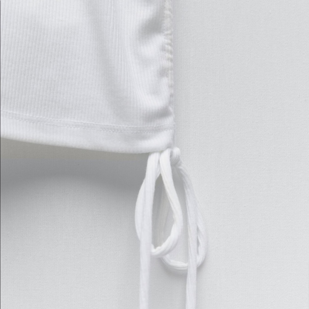 NWT Zara White Ruched Ribbed Top - Picture 6 of 6